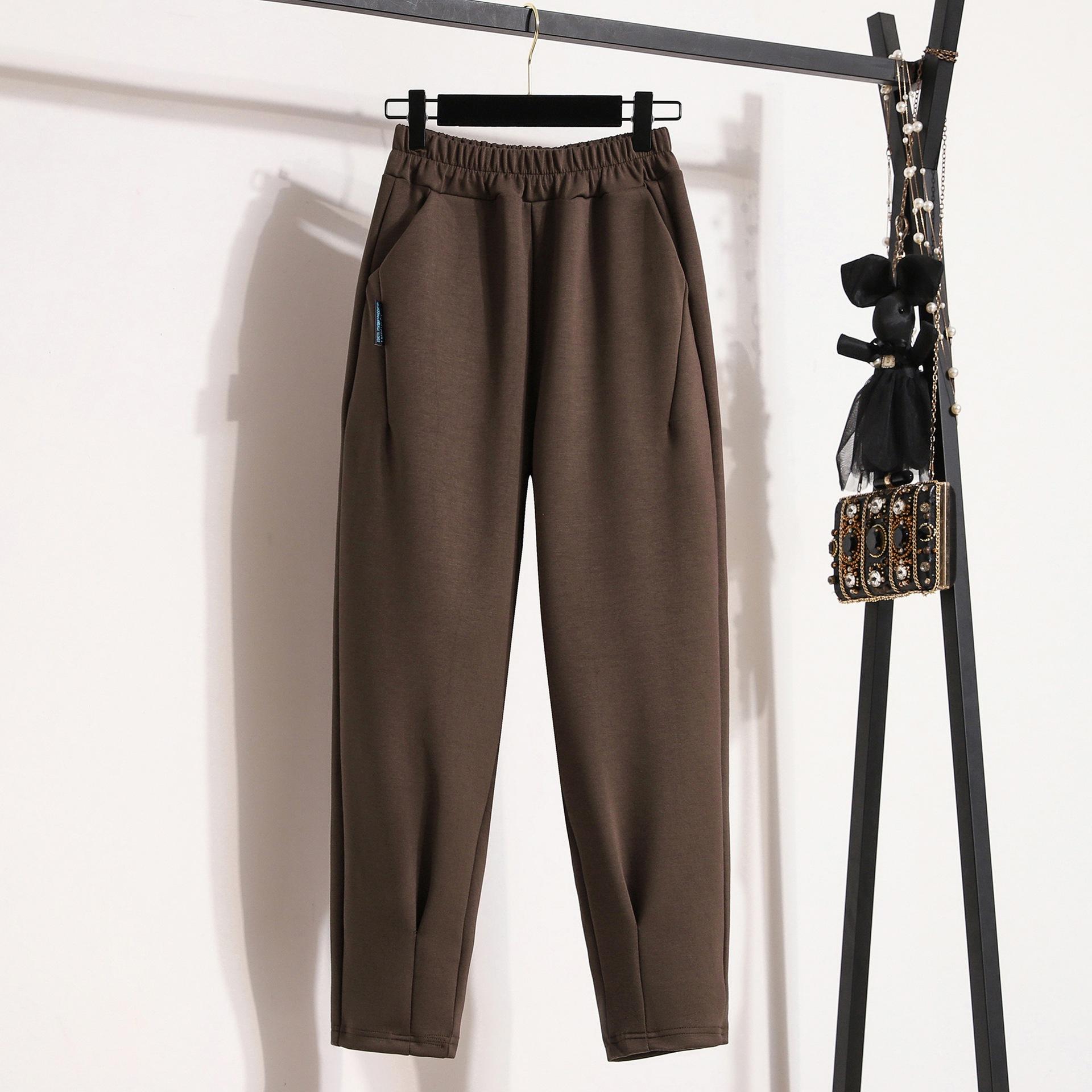 

Большие размеры осенние узкие брюки-шаровары с высокой талией, прямые, с девятью точками, повседневные брюки-сигареты для женщин 4XL коричневый