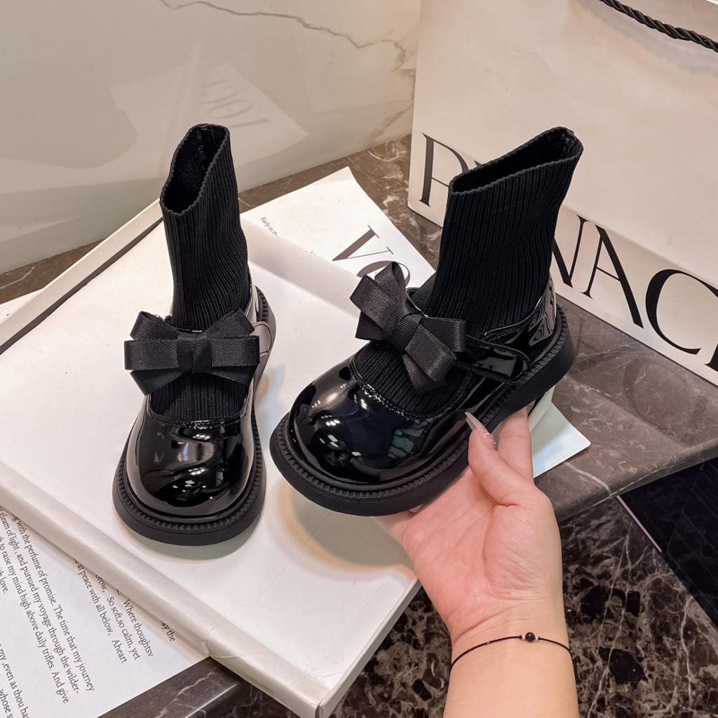 Girls Boots 2025 Autumn and Winter New Small Fragrant Style Leather Boots Bow Children's Short Boots Foreign Style Student Socks Boots