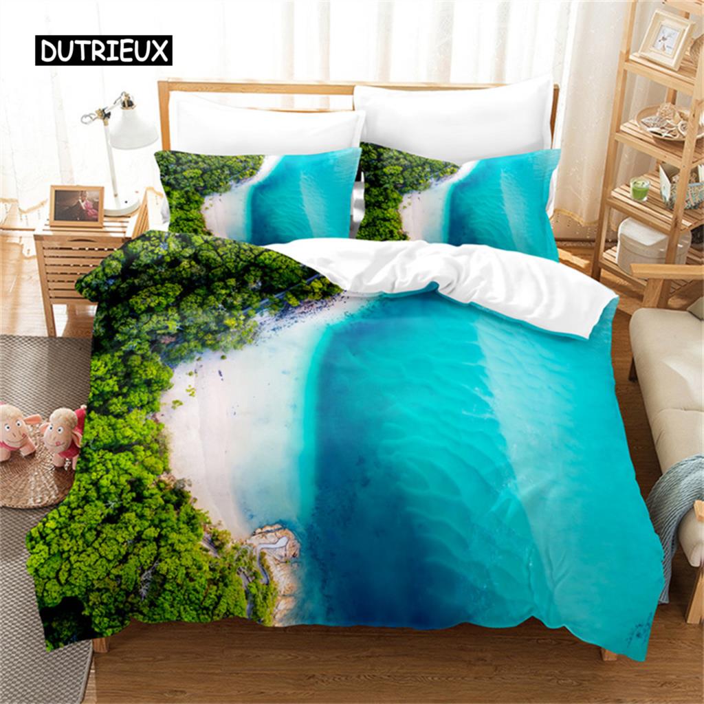 Blue Sea Duvet Cover Ocean Hawaiian Waves Landscape Bedding Set Comforter Cover Set for Boy Girls Bedroom Decor Bedding Sets