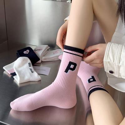 Women's Mid-calf Socks, Cotton Socks, Autumn and Winter Long Socks, Versatile Sports Women's Socks, Letter Trend Cotton Socks