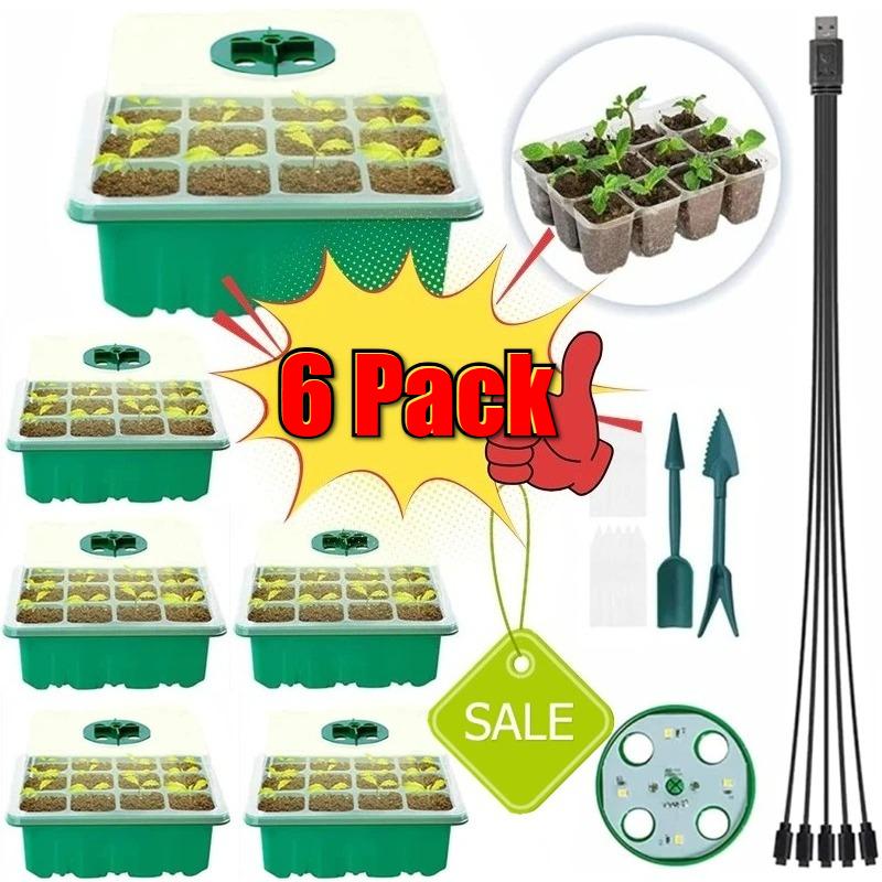 4/5/6 Pack Full Spectrum LED Grow Light with Seedling Tray Plant Seed Starter Trays Greenhouse Growing Lamp Hole 12 Cell Per Tray