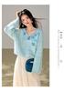 Elegant French Floral Knit Sweater for Women - New Autumn 2026 Blue Design