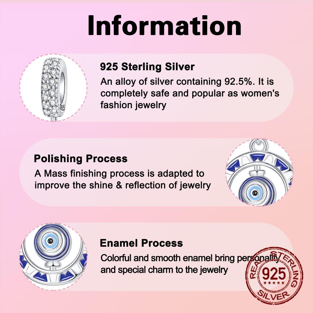 Copper DevilS Eye Blue Round Rotatable Pendants Charms Fits Genuine Charm Bracelet Women DoItYourself Jewellery Gifts