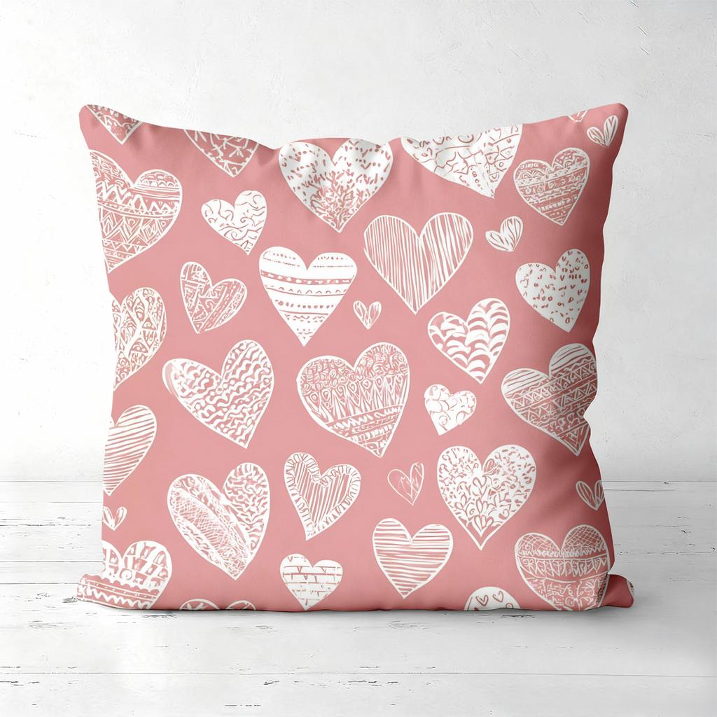 Valentine'S Day Pink Heart Throw Pillow Covers Pattern Cushion Cover Suitable For Sofa Bedroom Car Pillow Cover