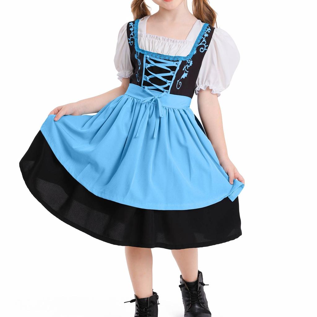 Girl's  Vintage Dress Solid Color Patchwork Cosplay Dresses