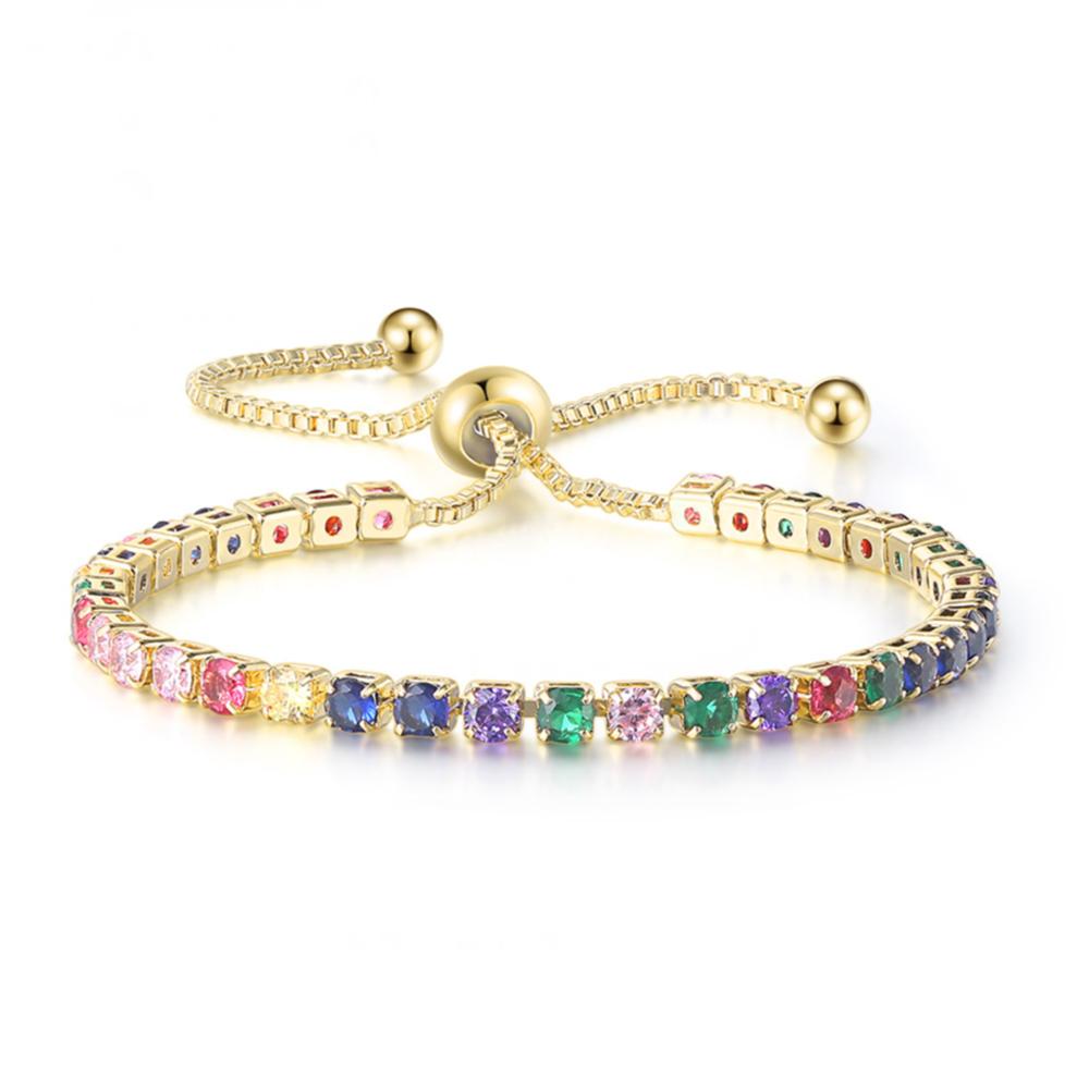 

ZHOUYANG Bohemian Bracelets For Girls Women Boho Rainbow 3mm Zirconia Adjustable Bangle Jewelry Wholesale Christmas Gifts H039