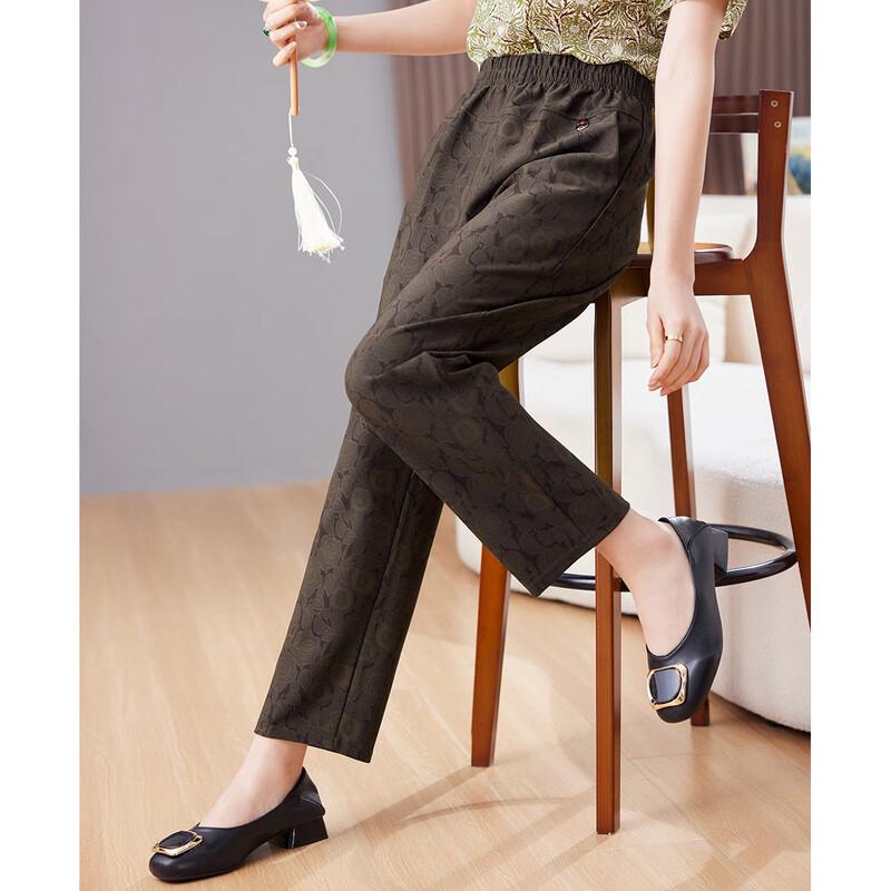 Silfen Women s Floral Print Elastic Waist Straight Leg Casual Pants 3XL