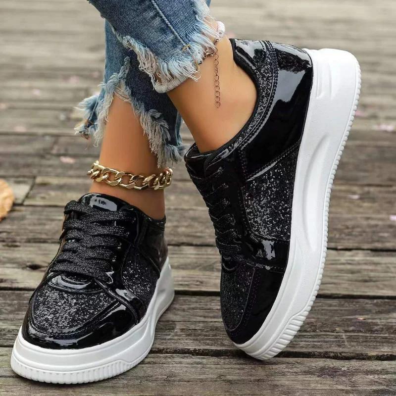 Flat  Wedges Sneakers Comfortable Sequins Badminton Shoes Fashion Women's Vulcanize Shoes Running Fitness Walking