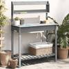 VidaXL Potting Table with Sink, Garden Potting Bench with Shelf and Hooks, Patio Terrace Furniture, Gray 156348