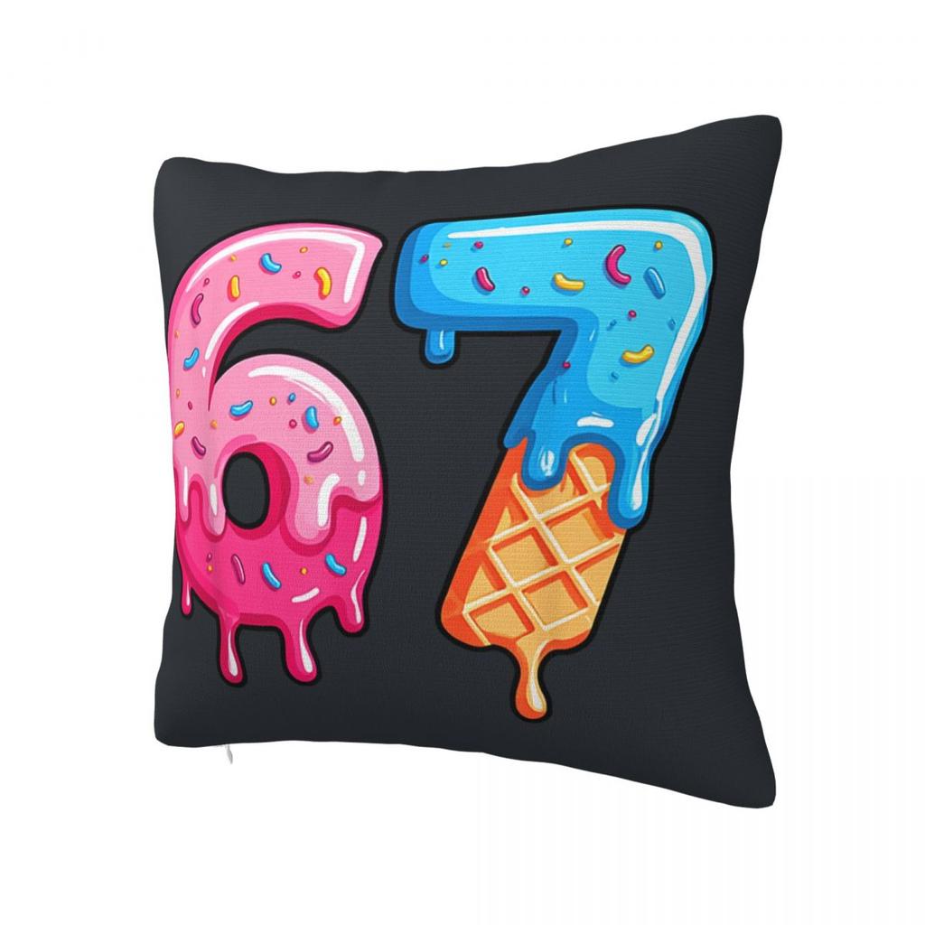Six Seven Ice Cream Drip Meme 67 Pillow Cover Square Pillow Case Cushion Cover Pillowcases For Chair Sofa Home Decoration