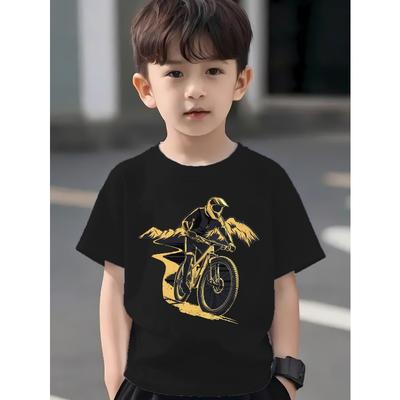 Europäische Größen Outdoor Radfahren Jungen T-Shirts, Kreative T-Shirts für Jungen, Lässige Leichte und Bequeme Kurzarmoberteile, Sommer Kinderkleidung