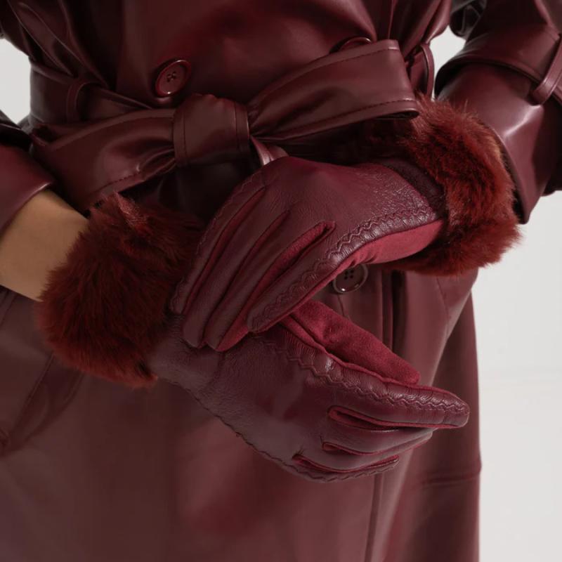 Warm Gloves Winter Leather Women's Gloves Outdoor Cold Winter Gloves with Fur Cuffs for Women