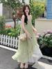 Green Mori floral suspender dress women's summer new French seaside vacation chiffon irregular long dress