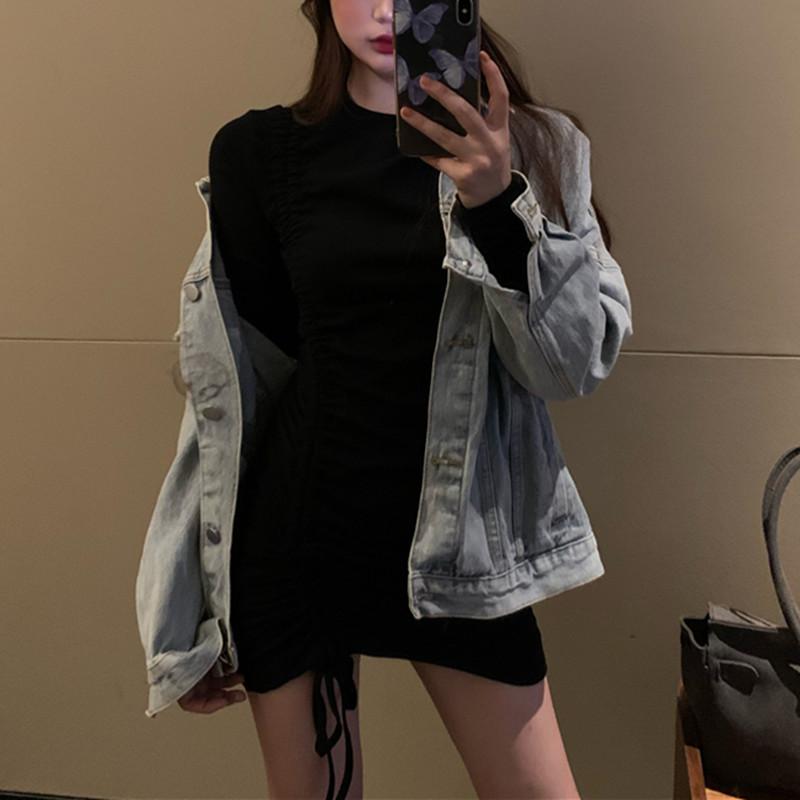 

Black tight drawstring dress short skirt high-end chic skirt slim-fitting small royal sister hip skirt female autumn S чёрный