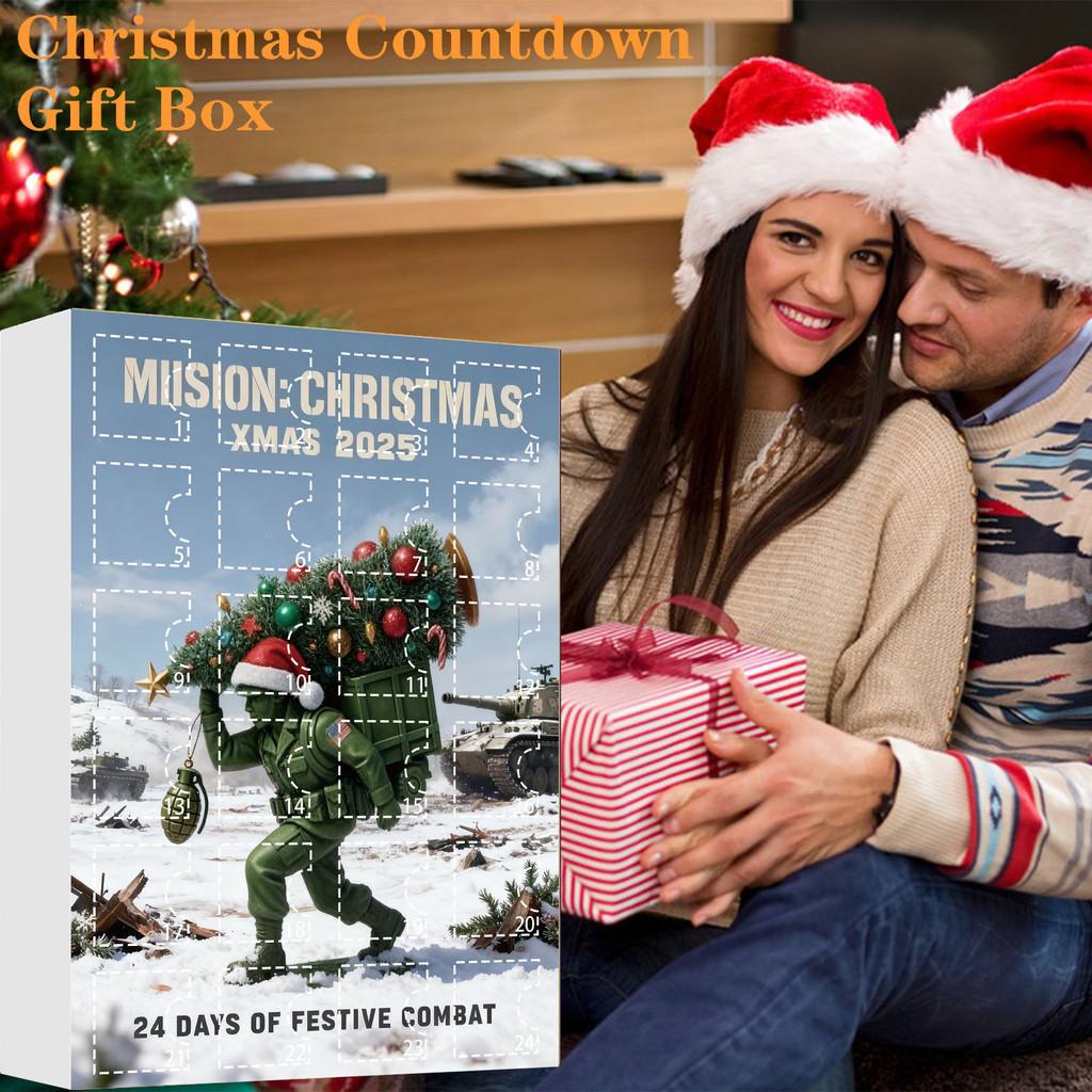 Weihnachts-Adventskalender-Überraschungsbox Mit Grünen Armeefiguren Acryl-Anhänger Für Feiertagsdekoration Und Geschenke