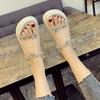 Fashion crystal flower band platform slippers women thick bottom beach slides female high heels flip flops transparent sandalias size 44