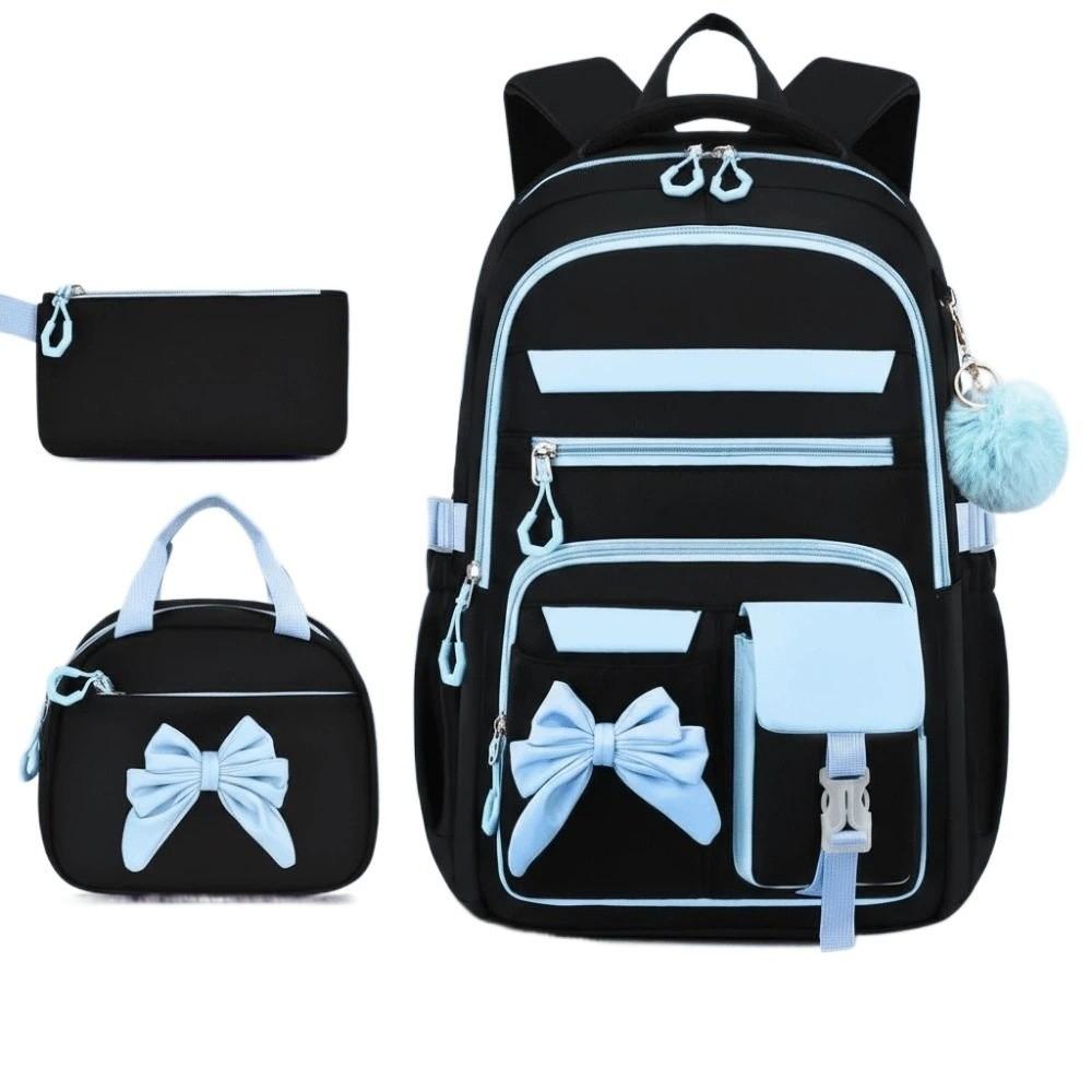 Zaino a tre pezzi per la scuola Zaino casual per studenti Zaino in nylon leggero con fiocco Quotidiano