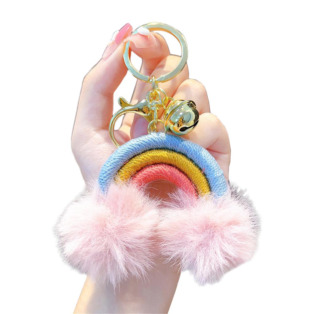 Rainbow Cloud Hairball Keychain Schoolbag Backpack Bag Charm Woven Plush Pendant Keychain Decoration Gifts for Friends