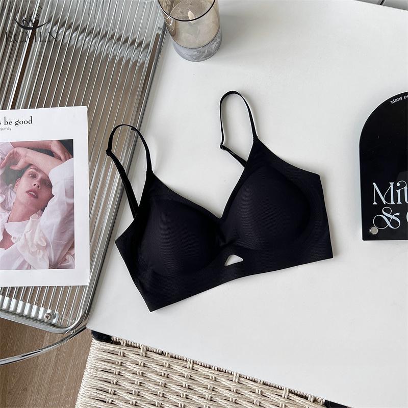 

Летнее тонкое нижнее белье большого размера для женщин, цельные бесшовные бюстгальтеры, собирающий бюстгальтер пуш-ап M чёрный