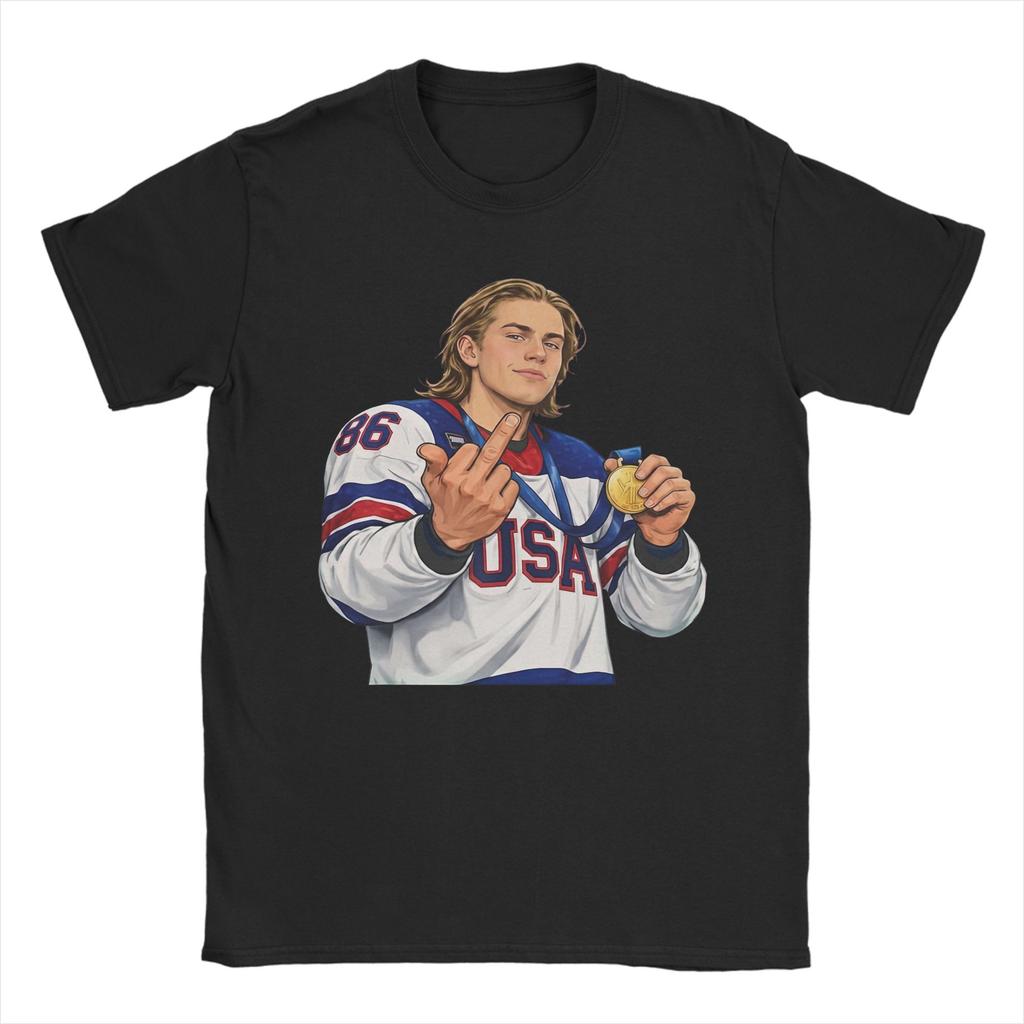 Jack Hughes Gold Hockey USA TShirt Unisex Fashion Pure Cotton Tees Round Collar Short Sleeve T Shirts Gift Idea Clothes