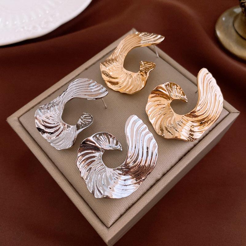 Metal Stripe Geometric Silver Needle Earrings Fashion Personality Irregular Temperament Earrings