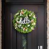 AAAF Alphabet Wreath Green Artificial Wreaths With Hello Sign Flower Wreath For Front Door Wall Window Festival Wreath