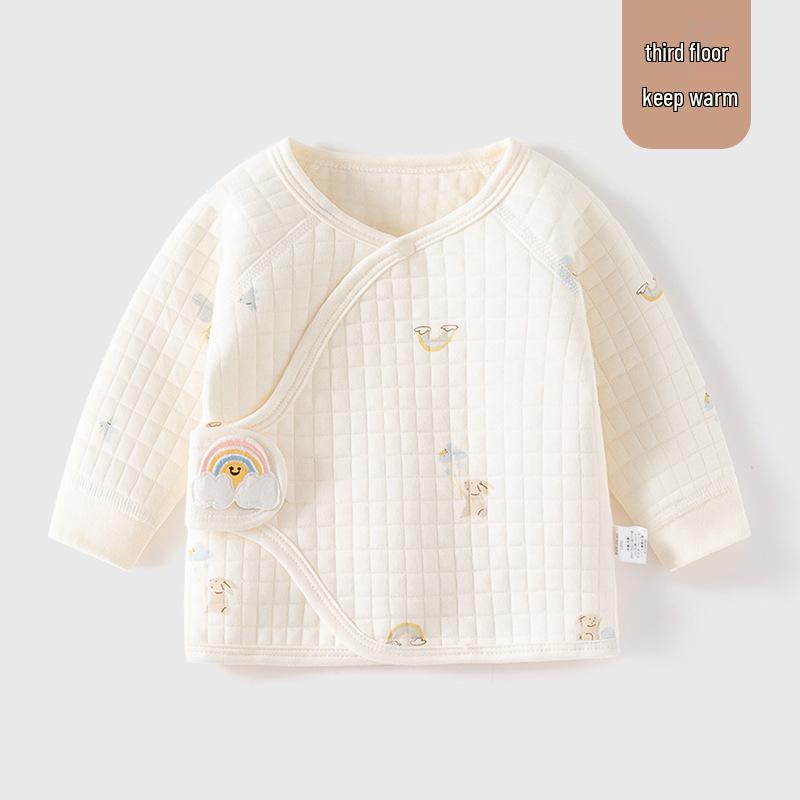 Tagless Pure Cotton Newborn Half-Back Clothes, Monk Style Top for Boys & Girls, Autumn/Winter Pajamas