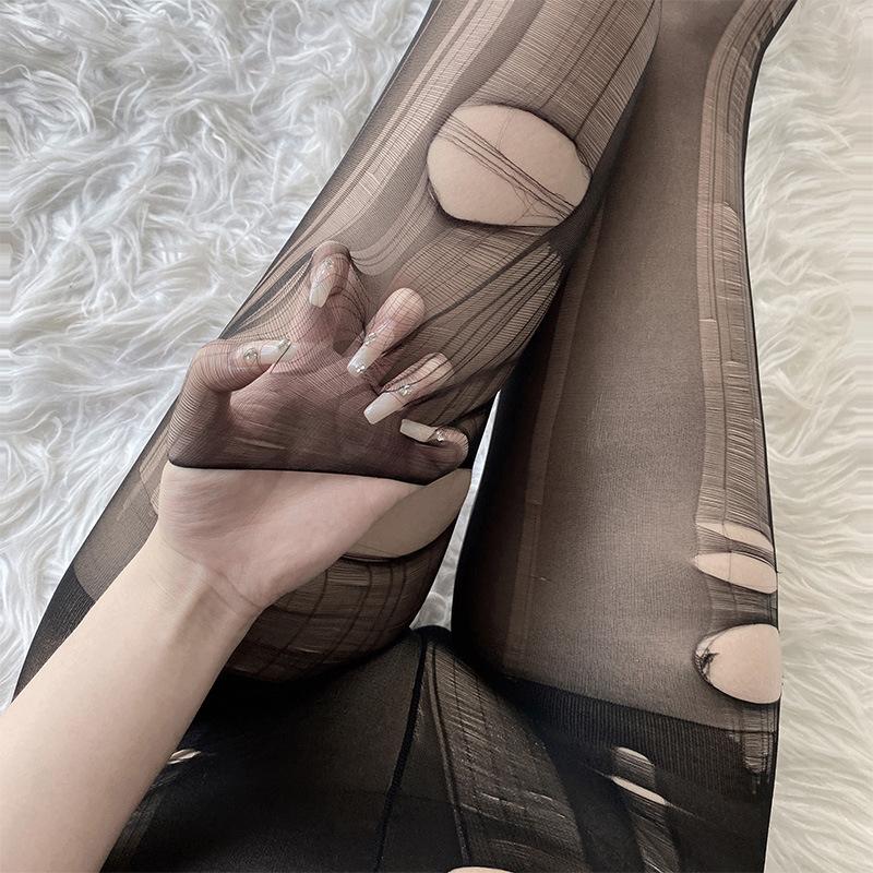 Hand-torn Ultra-thin Disposable Tearing Black Sexy Free Hole Socks Pantyhose Easy To Tear Mood Black Silk Taste
