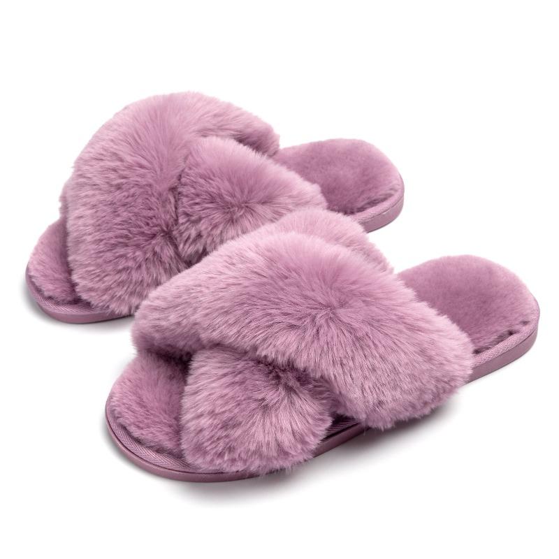 Princess style autumn and winter new high-end plush slippers women's home thickened cross cotton slippers