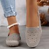Vintage Floral Pattern Lightweight Crystal Embellished Women's Slip-On Loafers, with Soft Stitching, TPR Sole and Fabric Insole - Polyurethane Upper