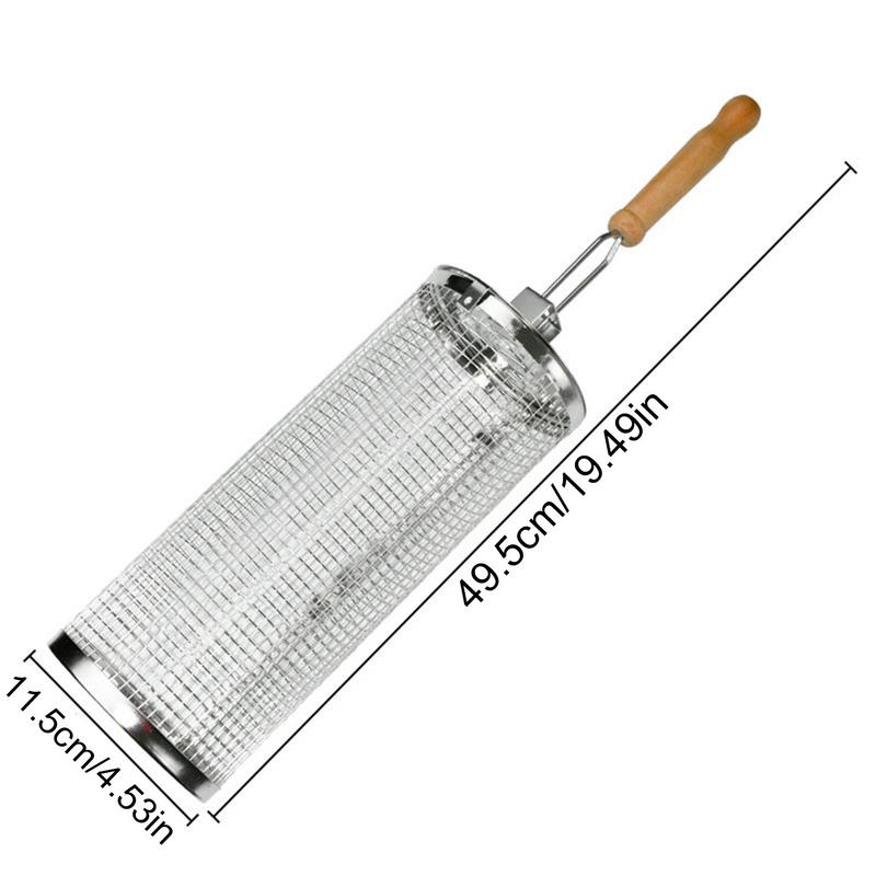 Rolling Grilling Baskets Grilling Net Tube BBQ Rolling Cage Round Mesh Barbecue Cylinder Cage Cooking Accessories for Meat