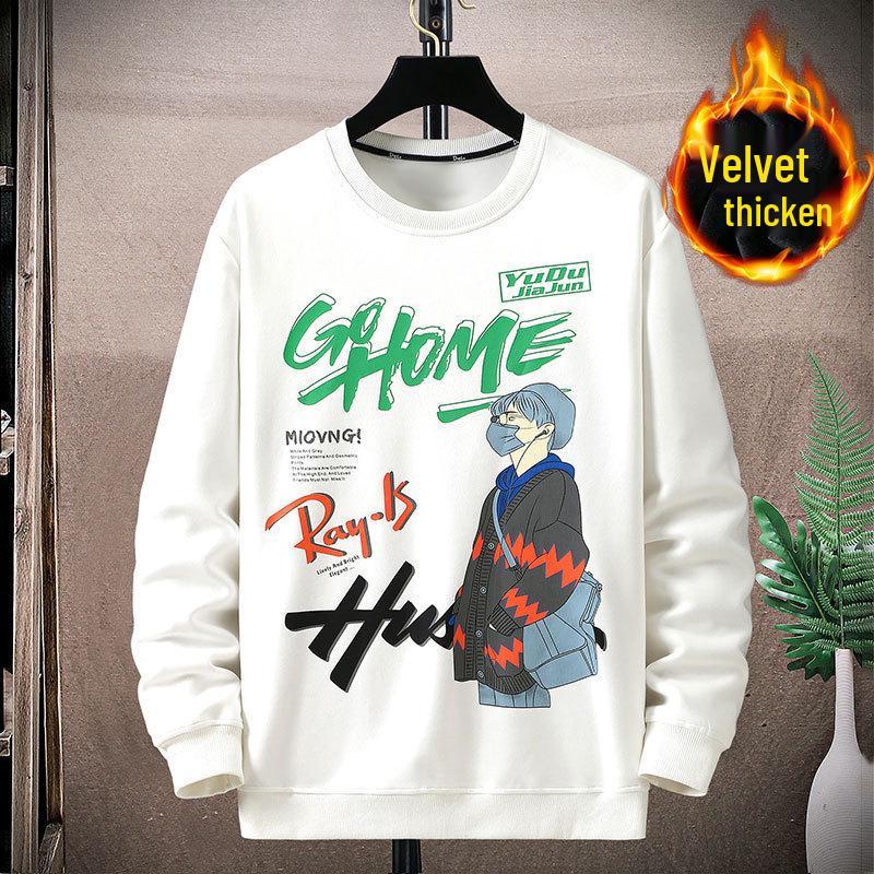 2022 Men s Winter Velvet-Lined Trendy Loose Round Neck Hoodie Plus Size 2269-1 3XL