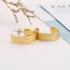 European & American INS Style Gold-Plated C-Shaped Double Wheat Ear Hoop Earrings - Trendy Titanium Steel Luxury Design for Women.
