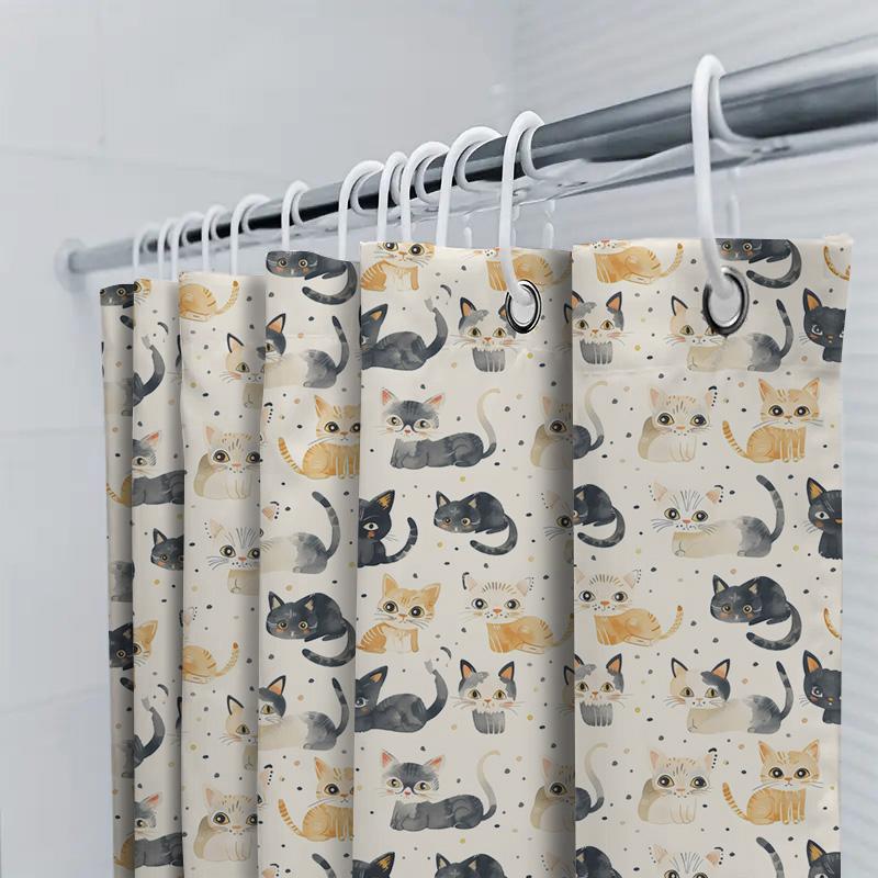 Watercolor Cat Shower Curtain Black White Gray Yellow Orange Grey Red Design Fabric Waterproof Bathroom Decor Custom Size Availa