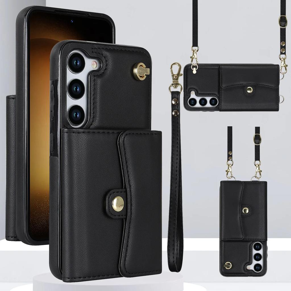 Wrist Strap Crossbody Phone Case for Samsung Galaxy S24 FE S25 Ultra S23 S22 S21 Plus A16 A15 A35  A55 A14 A54 A53 Wallet Card H