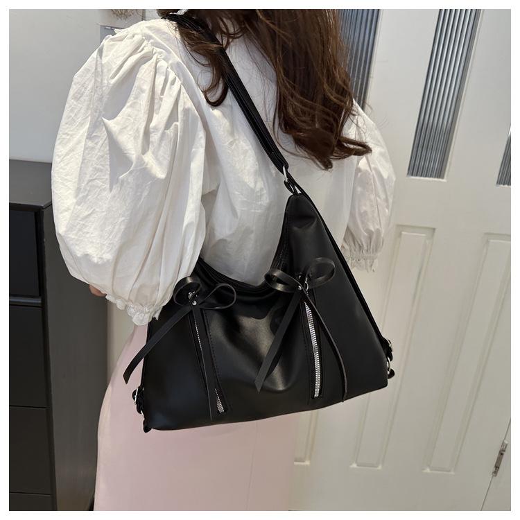 Korean Style Bowknot Faux Leather Bucket Bag for Women, Soft Single Shoulder Hobo Purse, Chic Casual Crossbody Handbag