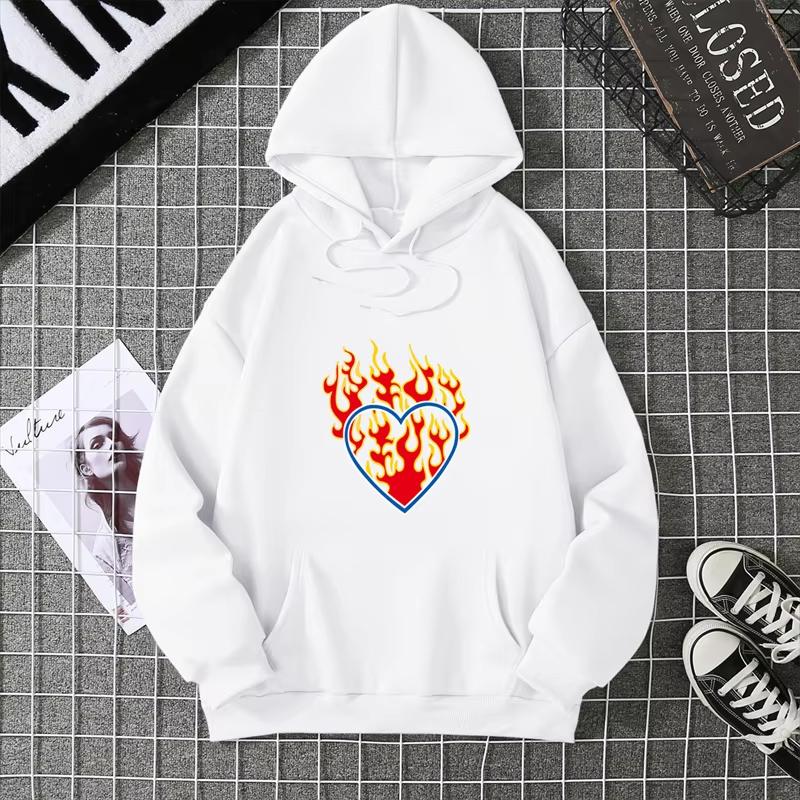 2025 Love Fire Graphic Print Hoodie Pure Cotton High Quality Loose Shoulder Hooded Sweater Trend New Fashion Sweatshirt CYXX291