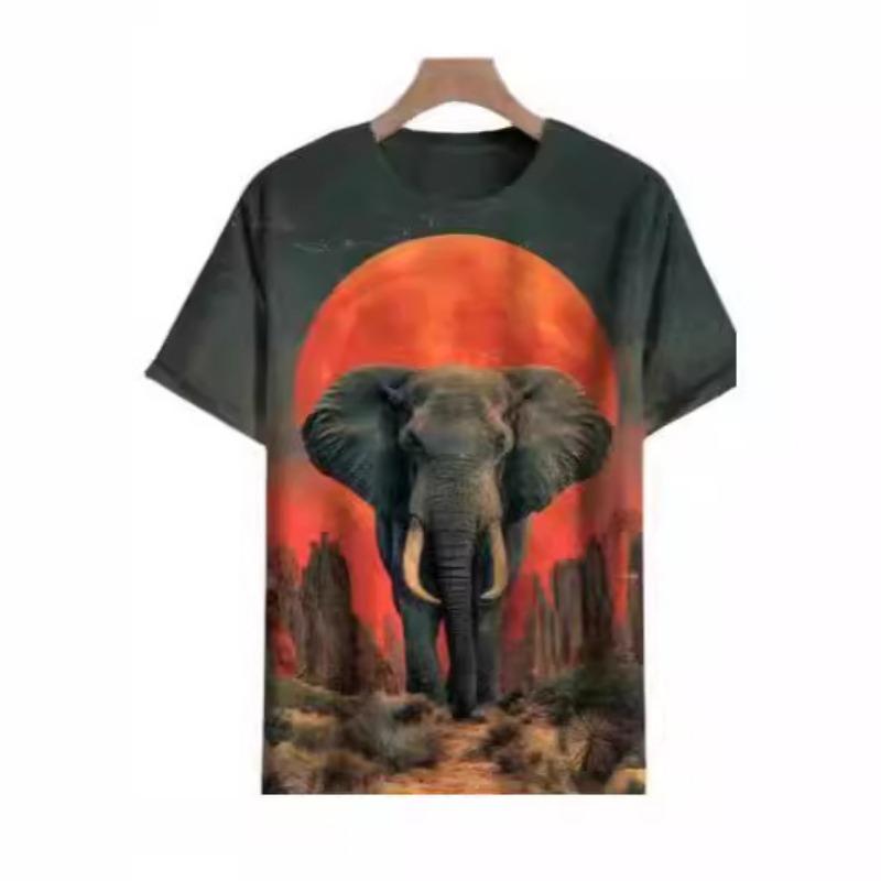 Fashionable Animal Print T-shirt for Men's Summer Short Sleeved Loose T-shirt O-neck Casual Top Shirt