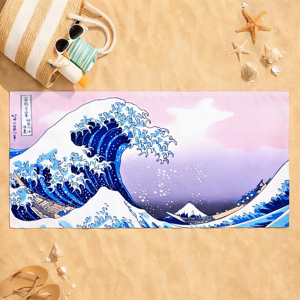 Artwork The Great Wave Off Kanagawa Towel Quick Dry Absorbent Beach Towel for Sports, Fitness, Swimming and Outdoor Activities