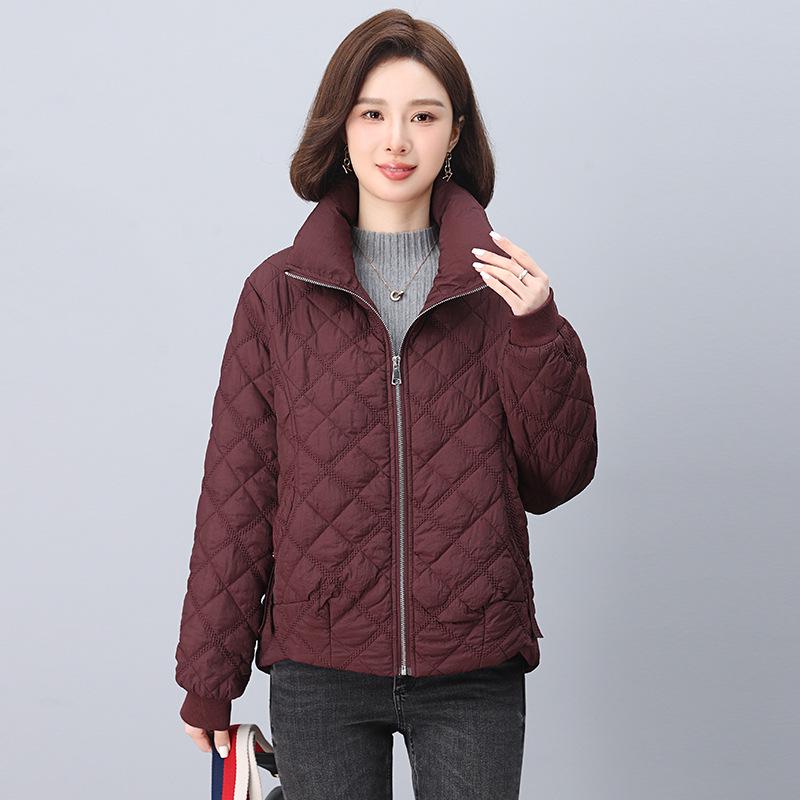 Dámská prošívaná teplá bunda s diamantovým prošíváním 2024: Volný střih, Nadměrná velikost, Stojáček