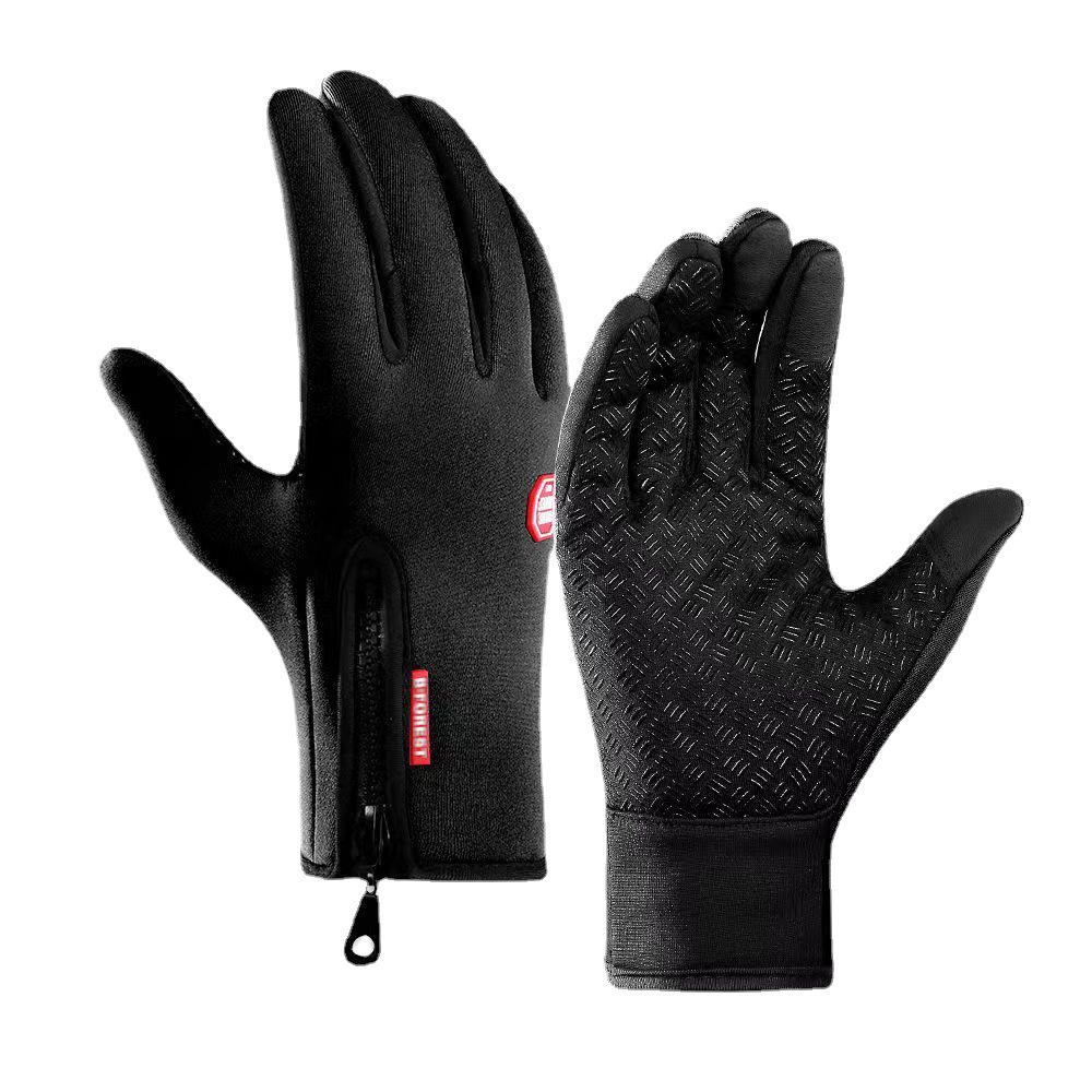 Unisex Fleece-Lined Windproof Touchscreen Gloves for Autumn/Winter: Perfect for Cycling, Skiing, and Mountaineering with Zipper Closure.