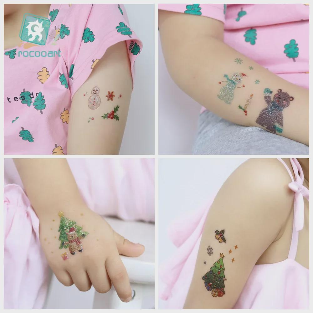 "Ruikalong Waterproof Christmas Snowflake Cartoon Glitter Tattoo Stickers for Kids"