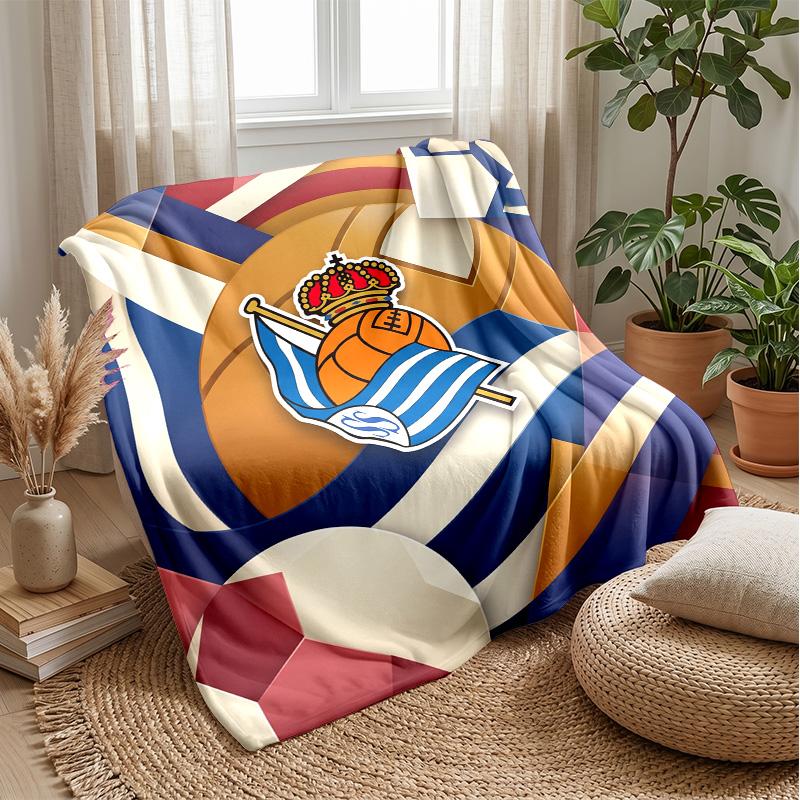 Coperta in Morbido Pile di Flanella FC Real Sociedad Leggera Accogliente Calda Coperta da Lancio per Divano Letto Arredamento per la Casa