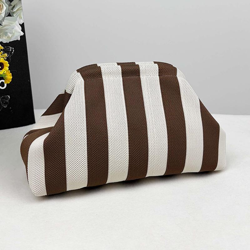 Knitted bag, striped clutch bag, women's flying woven clouds, versatile temperament, portable cosmetic bag, large capacity