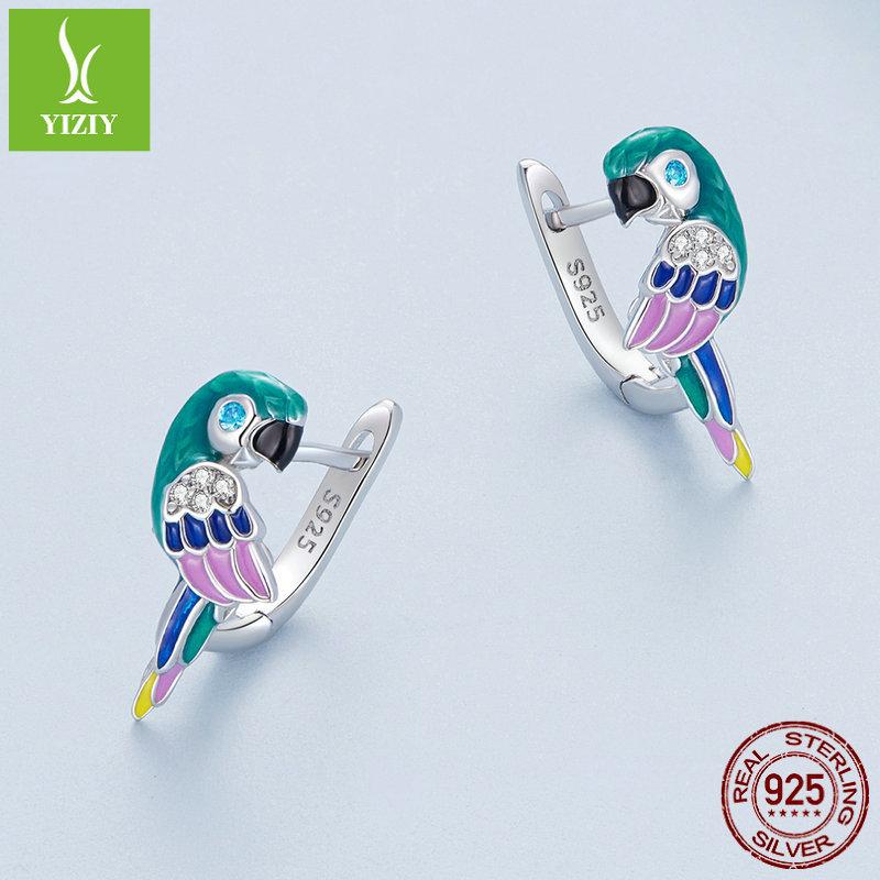 Colorful Dripping Parrot Ear Buckle, Niche Design S925 Silver Bird Earrings Earrings