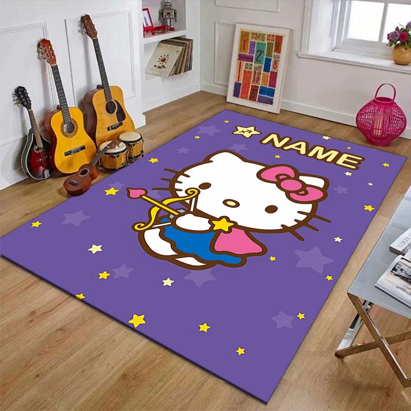 Custom HelloKitty Mat Personalized Name, Polyester Washable Indoor Entryway Rug, Gift for Christmas, Easter, Thanksgiving Day