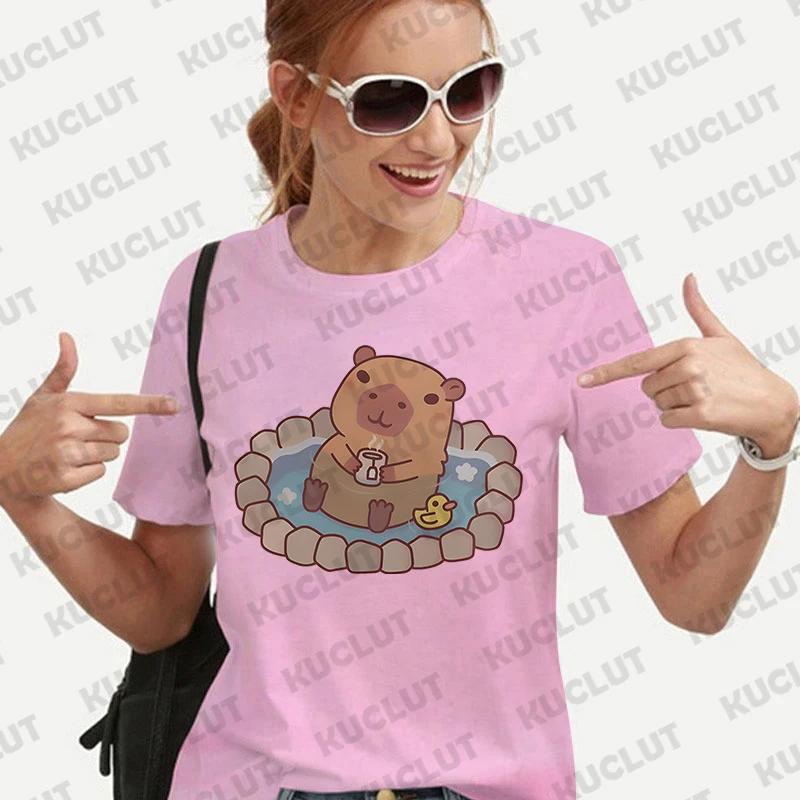 Woman Clothing Japanese Style Cute Capybara Print Tees Shirt Fashion Female Clothes T-Shirts Funny Animal Graphic Y2k Tops