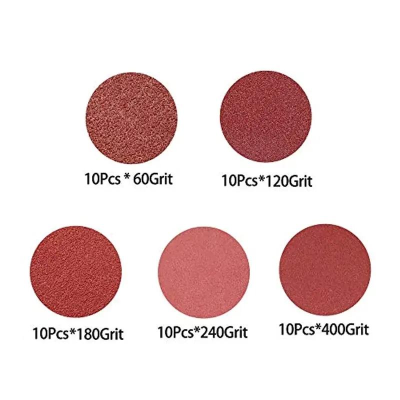 50pcs 5 Inch 8 Hole Hook And Loop Sanding Discs Sandpaper, 60 120 180 240 400 Grits Sand Paper For Random Orbital Sander
