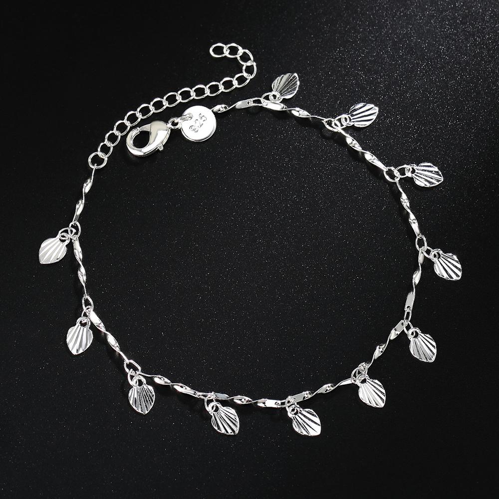 925 Sterling Silver Pretty Nice Leaf Chain Bracelet Fashion Charm Anklet Wedding Cute Women Lady Party Gift LH036
