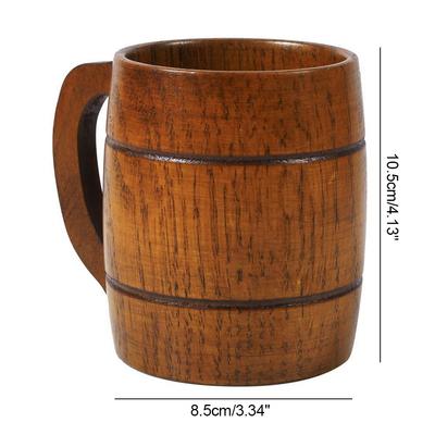 350ml Vintage Wooden Beer Mug with Handle Large Capacity Drink Cup